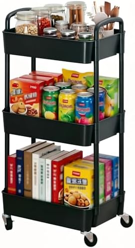 Sywhitta 3-Tier Plastic Rolling Utility Cart with Handle, Multi-F...