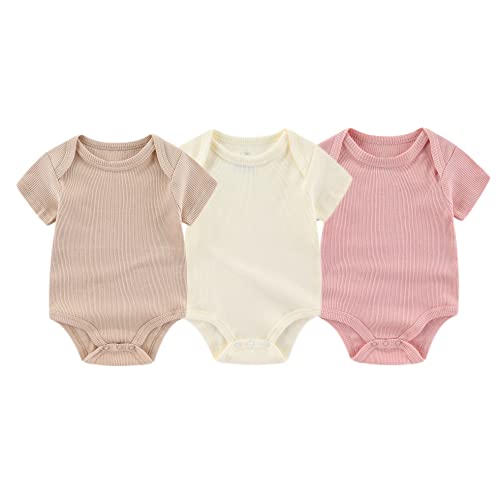 Chamie Newborn Boy Girl Bodysuit Infant Short Sleeve Jumpsuit Solid Ribbed Romper Outfits