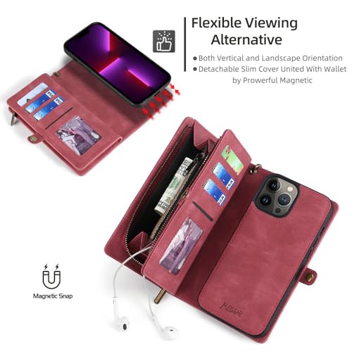 Étui portefeuille magnétique multi-flip iPhone 15 Pro Max rouge antichoc - 2