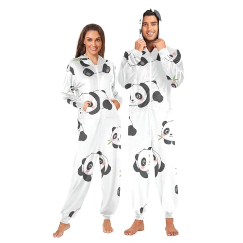 Pyjama grenouillère panda blanc à fermeture éclair et capuche hiver