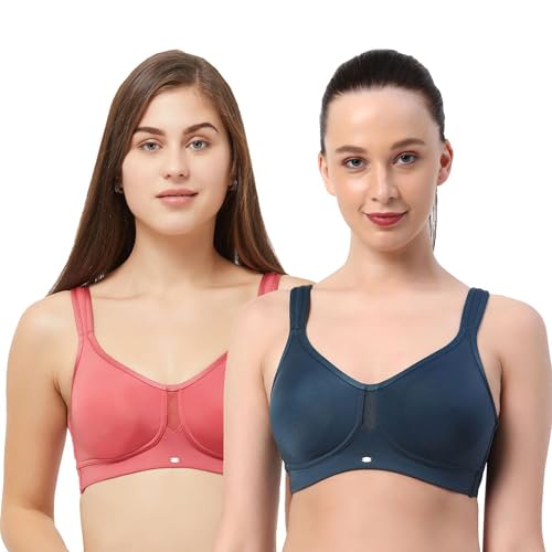 Image of SOIE Women Solid Full Coverage Polyamide Spandex Minimiser Non Padded Non Wired Bra Combo Pack of 2