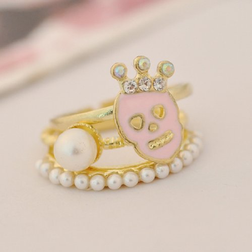 3 In 1 New Vintage Style Unique Skeleton pirates crown Pearl ring Hot