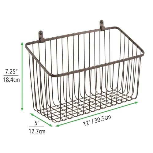 Image of 2875 Portable Metal Farmhouse Wall Decor Angled Storage Organizer Basket Bin for Hanging in Entryway, Mudroom, Bedroom, Bathroom, Laundry Room - Wall Mount Hooks Included, Small - Black