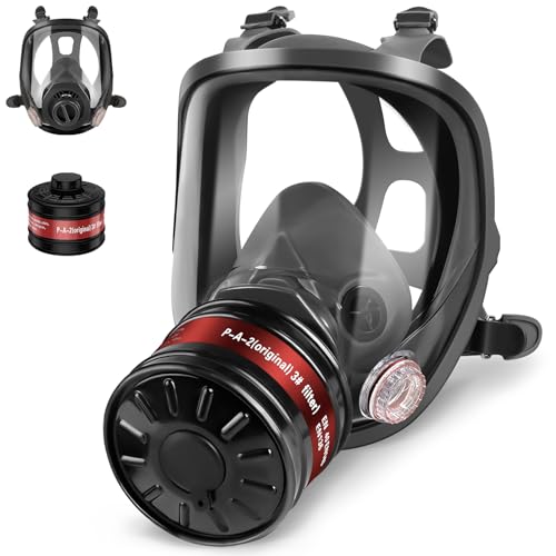 KAMZSZMF Full Face Gas Mask - Reusable Respirator Mask with 40mm Activated Carbon Filter, Full Face Respirator for Survival Nuclear and Chemical, Dust, Gases, Woodworking Painting, Polishin