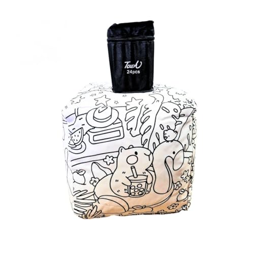 Puff Decorativo Infantil para Quarto 30 x 30 cm Para Colorir Ajuda Na Criatividade Acompanha 24 Canetinhas Ponta Dupla + Estojo de transporte
