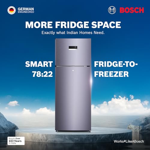 Image of Bosch 243L, 2 Star, Frost Free Double Door Refrigerator | 6-in-1 Convertible Modes | 80min Convert | Touch Panel | Extend Cool up to 18 hrs | SuperFreeze (CTC27U12VI, Dark Lake, 2026)