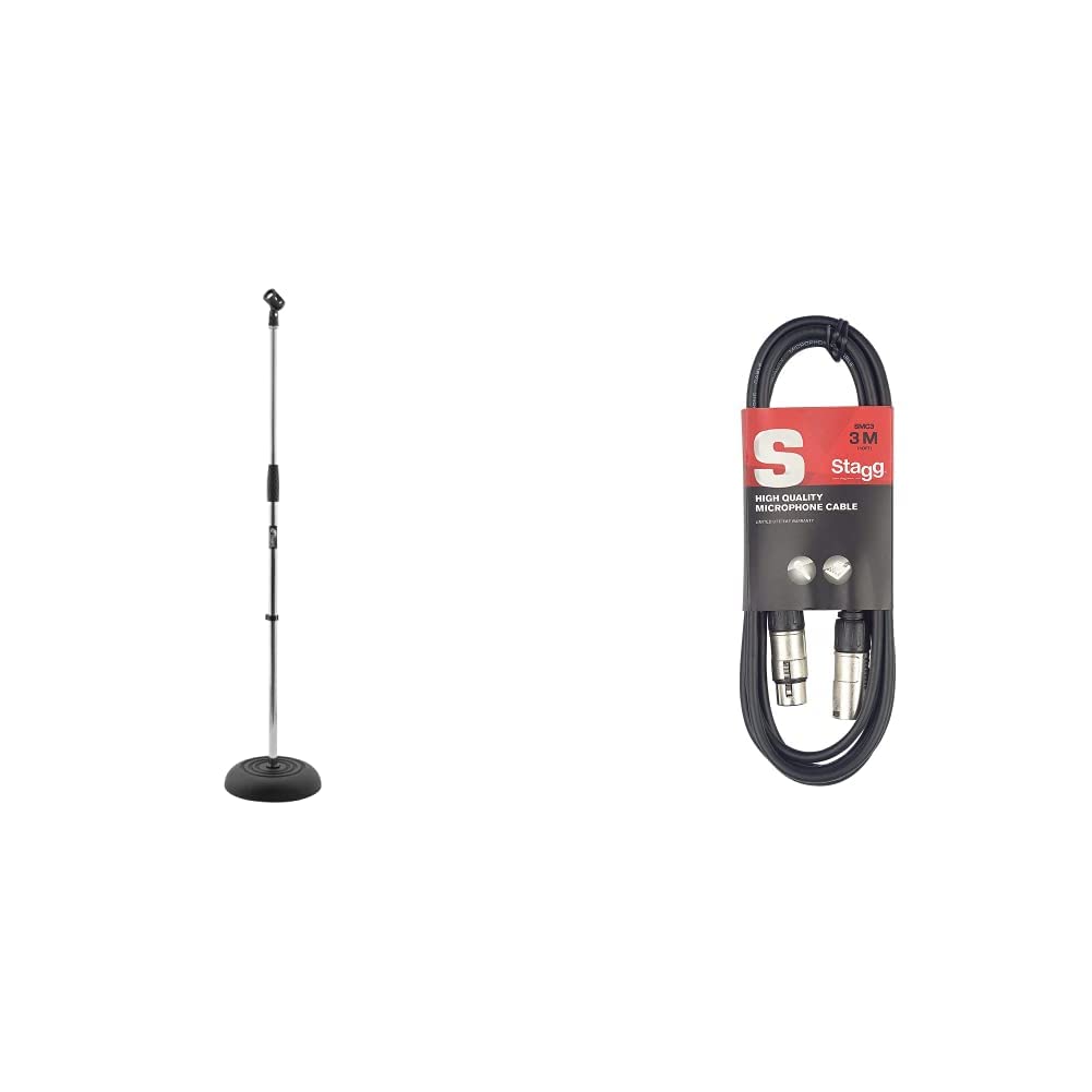 Tiger MCA14-CM Mikrofonständer mit Rundfuß - Chrom & Stagg 3M Mikrofon Kabel, 1x XLR Stecker - 1x XLR Buchse, schwarz