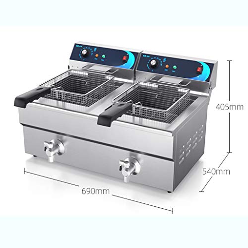 XLOO Catering Fritteuse,3000 W,12 L + 12 L,unten Befindet Sich EIN Bereich Für Kaltes Öl Mit Einem Temperaturregelgerät… – Bild 3