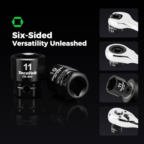 Image of TecoTek 13-Piece 1 /4-Inch Drive Metric Low Profile Impact Socket Set, Stubby Socket Set, 4mm to 15mm, No Skips Sizes, 6 Point, Cr-Mo, Shorter Socket for Tight Areas