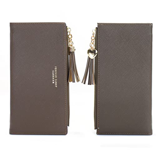 Image of Valentoria Womens Wallet Cute Elegant Long Slim Card Holder Case Minimalist Coin Purse Thin Tassels Zip Clutch Wallets for Girls Ladies | Cute