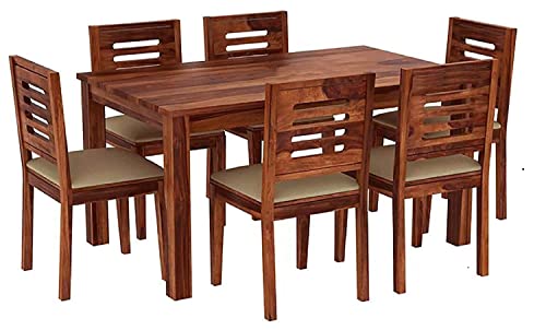 Image of Solid Sheesham Wood 6 Seater Dining Table with 6 Chair for Living Room | Sheesham Wood Dining Set | Hotel Restaurant Dining Set | 6 Seater Dining Set (6 Seater Dining, Brown)
