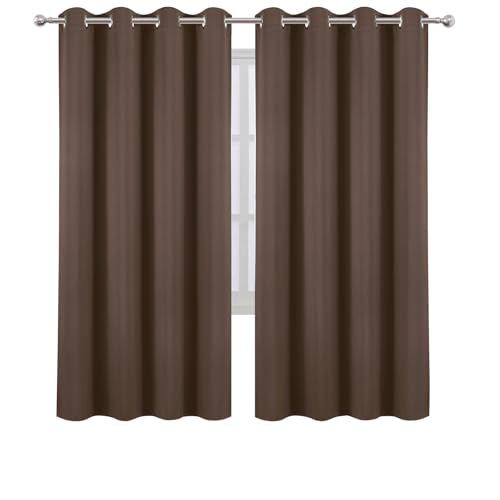 Image of LEMOMO Blackout Curtains 66 x 72 Inch Long Chocolate Curtains Set of 2 Panels Room Darkening Curtains for Bedroom and Living Room