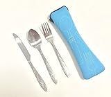 Rubicon® 3 Piece Stainless Steel (Knife, Fork, Spoon) Lightweight, Travel / Camping Cutlery Set with Neoprene Case (BDCJ-BL)