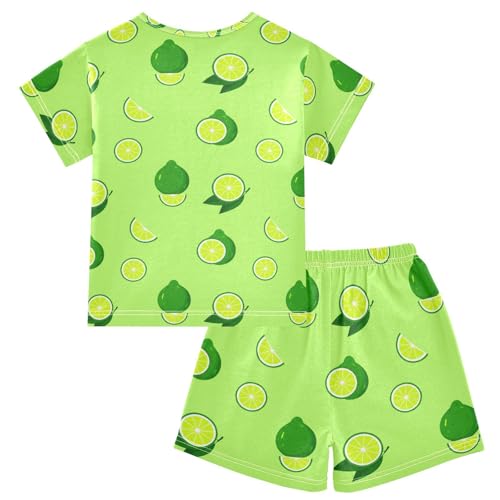 Lime Leaves Green Pajama Set Short Sleeve tag1 5Y2