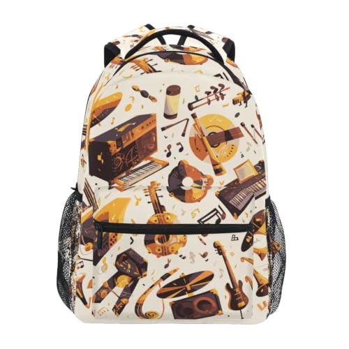 Sac à dos vintage beige pour ordinateur et école des ados voyageant avec musique