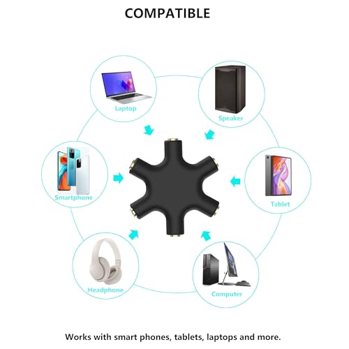 Image of 3.5mm 5-Port Female Audio Splitter, 5-Way Multi Earphone Jack Adaptor for Headphones 【1 Pack】