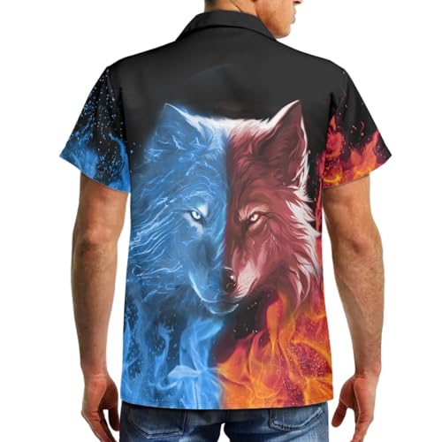 GLUDEAR Mens Novelty Cool Wolf Print Hawaiian Button Down Shirts Holiday Short Sleeve Slim Casual Top Shirt3