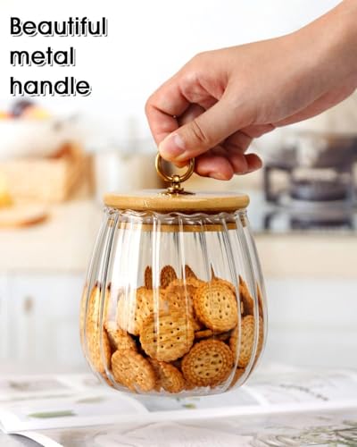 Image of Set of 2 Pumpkin-Shaped 600ml Glass Storage Jars with Bamboo Lids - Airtight Oval Canisters for Cookies, Snacks, and More