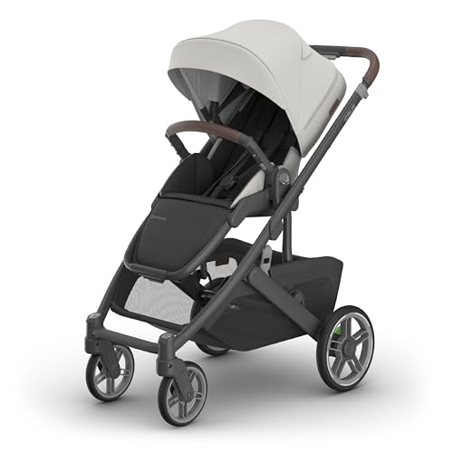Image of UPPAbaby Cruz V3 Stroller - from Birth + Car Seat Compatible - Full-Size, Reversible Seat - Infant Insert, Bug and Rain Shields Included - Savannah (Pearl Gray Jacquard/Carbon Frame/Chestnut Leather)