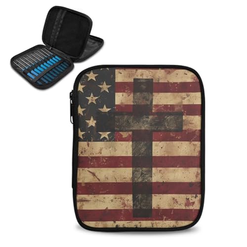 Bivxisrvo American Flag Crochet Hook Case, Crochet Hook Organizer Storage Bag Lightweight Easy to Hold Travel Organizer Storage Bag for Knitting Needles and Other Accessories