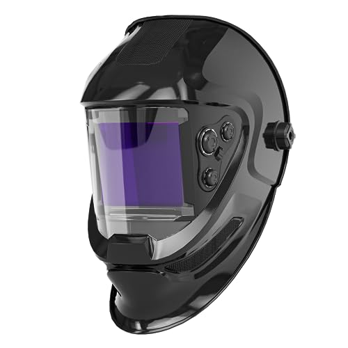 MAYSENT Large Viewing Welding Helmet with Auto Darkening Lens 3.93'X3.66' True Color Solar Power Side View 4 Arc Sensor Wide Shade 4/5-9/9-13 for TIG MIG Arc Weld (Glossy Black)