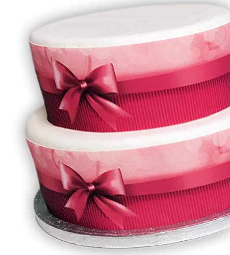 Top That Eetbaar Decorblad – Roze Hartjes En Strik – Thema Randlint – 26x8 Cm – Perfect Voor Valentijn, Bruiloft Of Verjaardagstaart