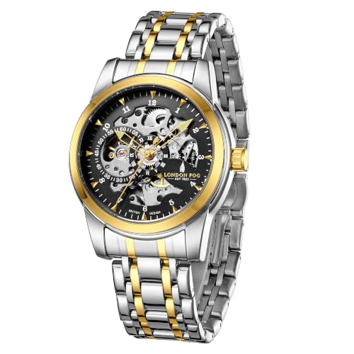 Image of London Fog Richmond Collection Automatic Mechanical Skeleton Watch for Men - Stainless Steel Strap, See-Through Dial, British Design Wristwatch - LFM10024