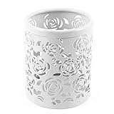 Yeeda Hollow Rose Flower Pattern Pen Holder,Cylinder Cosmetic Make Up Brushes Metal Pencil Pot Organ