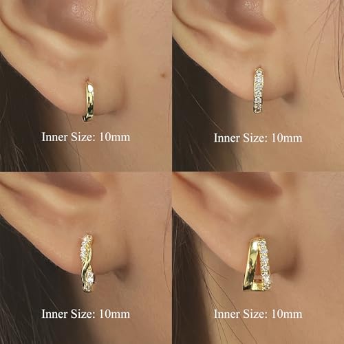 Bsoepnr 4 Pairs Gold Hoop Earrings Set, 14K Gold Plated Trendy Small Gold Huggie Earrings Stack Hypoallergenic, Dainty Cubic Zirconia Cartilage Hoops for Women4