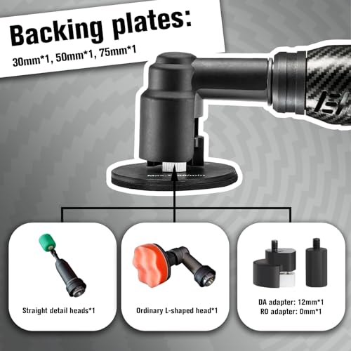 Image of BATOCA S6 Mini Cordless Polisher for Car Detailing, 2x2.0Ah Batteries, 0mm Rotary Buffer & 12mm Dual Action Polisher 1-3 Inch, 2 Different Speeds Heads Systems, 4.2k-21k, 1-5k RPM Carbon Style