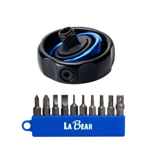 Image of LABEAR 360 Dual-Use Finger Ratchet, 3 /8 inch Drive & 1 /4 inch Hex Bit | Pocket-size control, dual-direction thumb switch, 5 swing arc, S2 steel tips, magnetized fit, compact blue storage holder