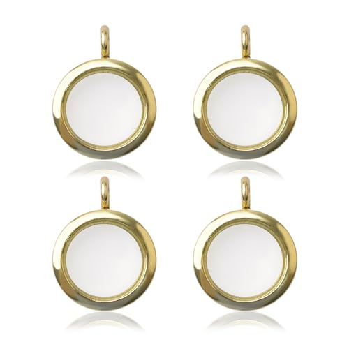 WANDIC Gold Photo Charms 4 Pcs Screw Thread Round Memory Locket Pendants Bridal Wedding Bouquet Frame for Bouquet Decoration Key Chain Necklace Making 25mm