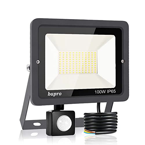Paideste 100W Focos LED con Sensor de Movimiento, 10000LM Proyector LED Exterior, Super Brillante 6000K Blanco Frío, IP65 Impermeable Floodlight de Seguridad para Jardín, Garaje, Patio Cover