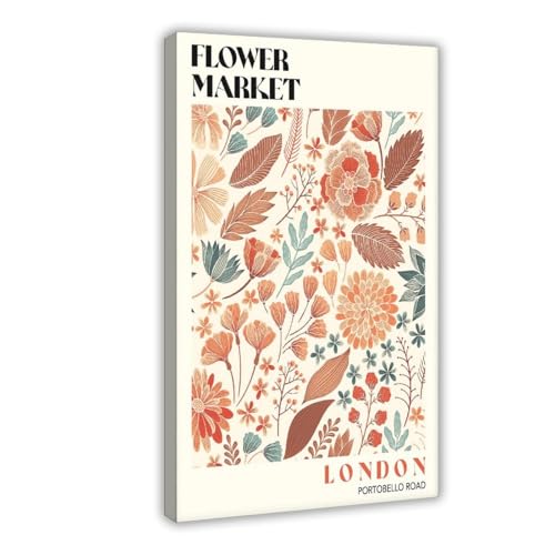 QIENAZIO Portobello Road Flower Market Retro 70s Flower Market - Lienzo moderno para decoración de pared, pinturas para sala de estar, dormitorio, decoración de 12 x 18 pulgadas (30 x 45 cm)