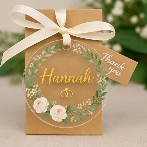 Lot de 10 à 100 étiquettes cadeaux personnalisables en acrylique transparent pour fête, baptême, mariage