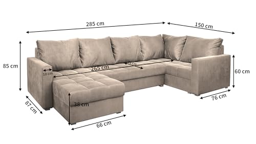 Masseno Ecksofa LORIVO R-S mit Schlaffunktion U-Form, Sofa mit Bettkasten, Wohnzimmersofa, Couch, Soffa, Bettsofa, Couchgarnitur- Beige, Paros 02 – Bild 4