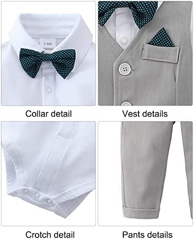 Image of DISAUR Baby Boy Clothes Toddler Boy Outfits 4PCS Gentleman Dress Romper /Vest /Pants /Bow Tie Cotton Suit Sets