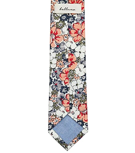 Image of BELLUNO Men's Cotton Floral Skinny Tie, 2.5 inch Width, with Gift Box