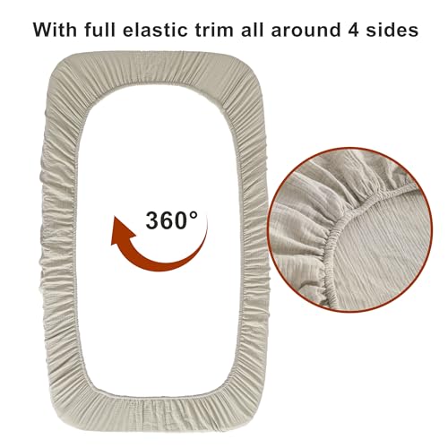 Image of NTBAY 2 Pack Muslin Cotton Crib Sheets, Soft and Breathable Double Layer 28x52 Baby Crib Sheets for Standard Crib and Toddler Mattresses, Boys, Girls, Unisex, Khaki, 28x52 Inches
