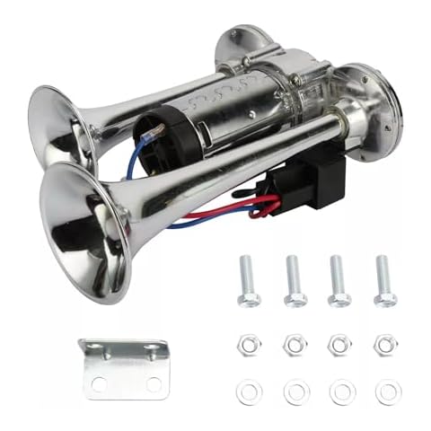 600DB Super Loud Dual Electric Air Horns Kit for Vehicles - With Compressor Compatible with 12V vehicles Trucks Trains Boats Pickup SUVs Cars Speaker Cover