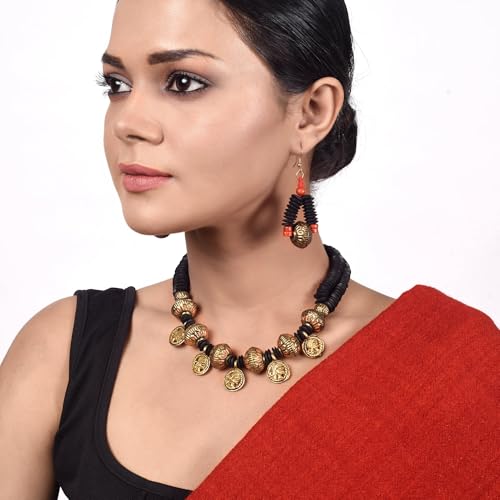 Image of AAKRITI ART CREATIONS Handcrafted Women's Jewelry Set - Elegant Ethnic Necklace and Earrings, Statement Fashion Accessories for Parties & Festivals