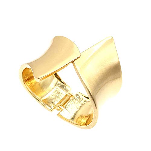 Wide Grooved Crystal Cuff Hinge Bangle Metal Shiny Punk Bracelet Great Polished Fashion Statement Bangles Gold Smooth Bangle Bracelet For Women Girls Fashion Jewelry (Wide 1.5Inch Brushed Bracelet) #TOP30