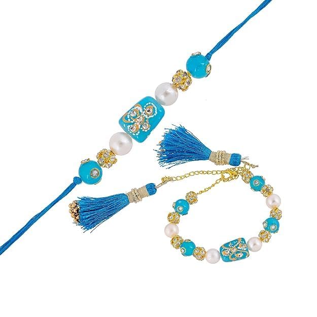 IMAGICART Designer Bhaiya-Bhabhi Lumba Rakhi Set | Beautiful Pearl Couple Rakhi Set for Brother, Bhai, Sister | Raksha Bandhan Rakhi Combo Pair | Rakhi Bracelet for Bhabhi/Sister (Blue - Export Quality) (B0DC3RR6N3) Amazon Price History, Amazon Price Tracker