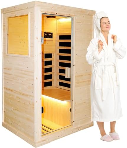 OUTEXER Far Infrared Wooden Sauna Room Home Saunas Spa Dry Saunas Single Person Spa Finland Spruce Wood fit for 7ft Person
