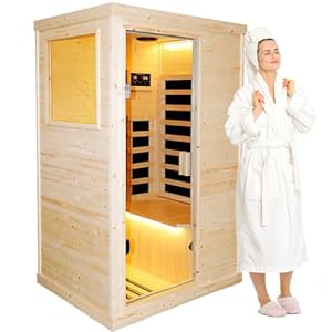 Far Infrared Wooden Sauna Room Home Sauna Spa Low-EMF Dry Saunas Single Person Spa Finland Spruce Wood fit for 7ft Person