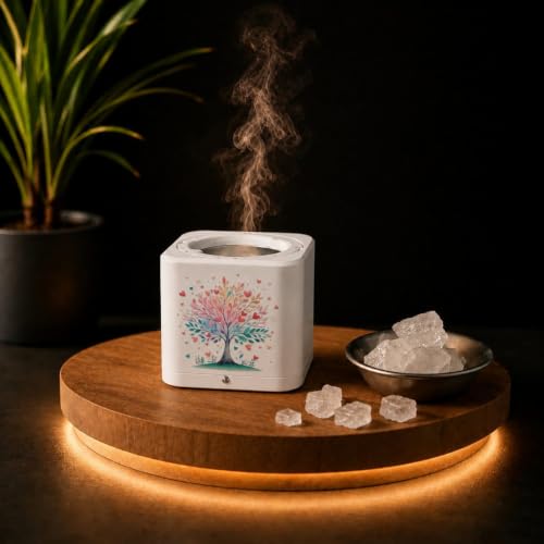 Image of Shivansh Technology Incense Holder Electric Kapoor Dani Camphor Diffuser Burner for Home | Karpuram Bakhoor Oud Aroma Oil & Dhoop Machine | Essential Oil Diffuser for Home (White) (Heartleaf Tree)