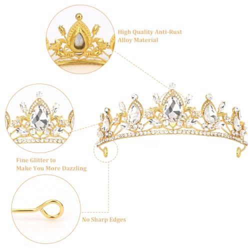 Image of Gold Crown, Crystal Tiaras and Crowns for Women Green Queen Crown Gold Tiara for Girls Bridal Wedding Prom Quinceanera Party