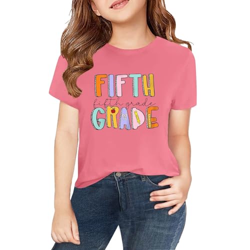 Girls 5th Grade Shirt Back to School Fifth Grade T-Shirts First Day of School Pattern Tee Tops Kids Summer Outfit