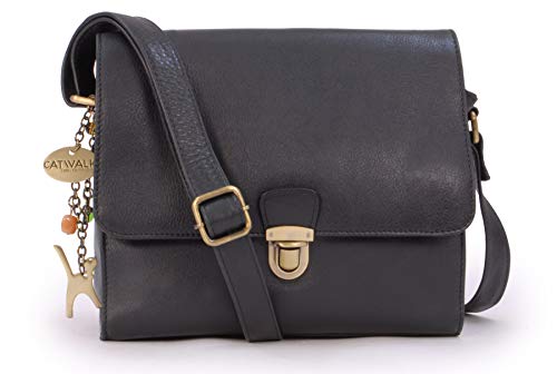 Catwalk Collection Handbags - Vintage Cuir Véritable - Sac Bandoulière/Besace/Messenger/Sac à Main/Sac Porté Croisé - Compatible avec iPad/Tablettes/Kindle - Femme - DIANA - Noir Cover