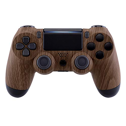 eXtremeRate Brown Wood Grain Soft Touch Grip Front Housing Shell Faceplate for Playstation 4 PS4 Slim PS4 Pro Controller (JDM-040)